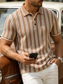 Manfinity Homme 男士標準尺寸紋理 Polo 衫短袖男友禮物父親節 - 彩色 - 查看 1