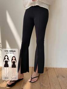 Dazy Tall Women's Slim Fit Base Layer Elegant Ankle-Length Pants With Side Slit Fall - Black - View 1