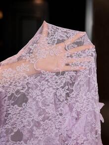SilkySpell Soft Purple Lace Robe Set, V-Neck Open Front Tie Closure, Halter Backless Satin Mini Dress, Sexy Women's Sleepwear 2-Piece Set - Purple - View 8