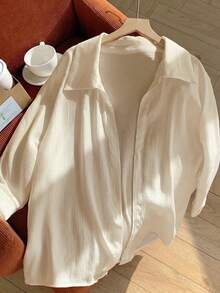 Comfortcana Camisa blanca lisa de manga murciélago para primavera - Albaricoque - View 5