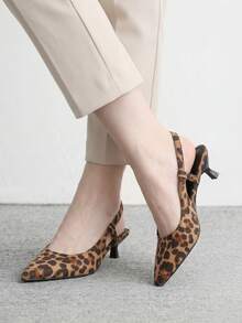 CUCCOO BIZCHIC French Pointed Slouchy Wind Suede Leopard Print Rear Empty Sandals Women's Summer New Outer Wear Kitten And Commuter Date - leopard print - View 4