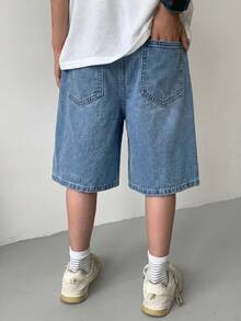 Tween Jungen Mode Casual Y2K Vintage Cool Straße Cut-Out zerrissene ausgefranste Basic einfach und bequeme Kordelzug Baumwolle elastischer Bund Jeans Shorts für den täglichen Gebrauch und Frühling bis Sommer Rave Festival und Streetwear - Blau - Übersicht 2