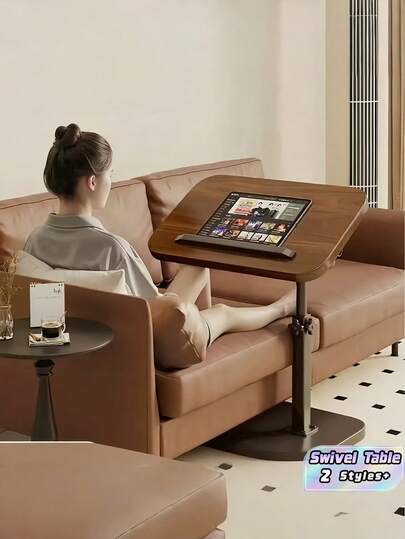 1pc Rotatable Height Adjustable Small Side Table Easy Assemble With Stable Base Lightweight Portable Space Saving Versatile For Sofa Bed Nightstand Coffee Table Indoor Outdoor Camping Living Room Bedroom Balcony Office Home Decor Walnut Black Color