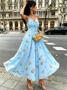 SHEIN PariChic 女款花卉印花百褶休閒派對細肩帶洋裝 - 彩色 - 查看 5