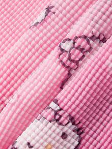 HELLO KITTY AND FRIENDS | ROMWE Y2K Cute Casual Co-Branded All-Over Print Women's Fitted Ruched Waist T-Shirt - Pink - View 4