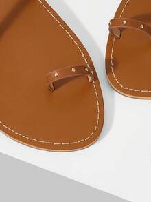 Mnmlis Women's Fashion Simple Texture Rivet Design Flat Sandals - Brown 1 - View 9