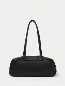 SHECARRY Women's Fashion Black Shoulder Bag, Exquisite, Simple, Lightweight And Soft Baguette Bag, For Daily, Commuting, Shopping, Travel - Black - View 4