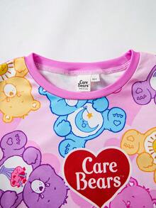 SHEIN X Care Bears Tween Girl Short Sleeve Top And Shorts Loungewear - Multicolor - View 3
