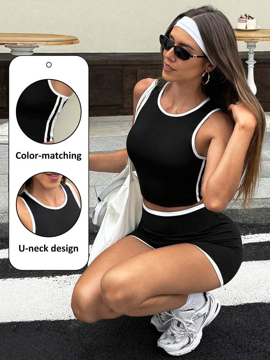 Dewbera Dewbera Women's Colorblock Slim Fit Versatile Daily Casual Sports T-Shirt - Multicolor - View 1