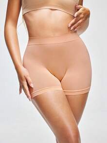 SHEIN 2026热销女士简约纯色舒适高品质高性价比无缝安全短裤，单条装 - 杏色 - 查看 4