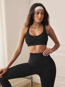 Eassivo Eassivo Leopard Print Backless Halter Sports Bra - Black - View 3