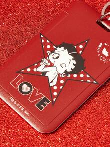 Betty Boop x SHEIN Betty Boo 多功能組合鑰匙圈識別證套，紅色愛心圖案卡套鑰匙圈，包包吊飾 - 紅色 - 查看 2