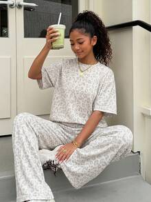 Tween Girls 2pcs/Set Short Sleeve Casual Sports Set, Round Neck Loose Oversized T-Shirt Paired With Loose Long Pants, Orange-Pink Color More - Multicolor - View 3