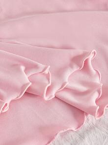 Slumberry CURVE قطعتان من ملابس علوية البيجامة بمقاس كبير، بتصميم رومانسي حلو، ألوان متباينة، دانتيل، فيونكة، رقعات، تجاعيد، مريحة، جاكار محبوك - وردي - مشاهدة 4