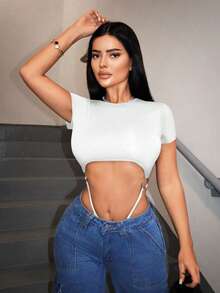 SHEIN SXY 女士休闲露背紧身衣，夏季 - 白色 - 查看 5