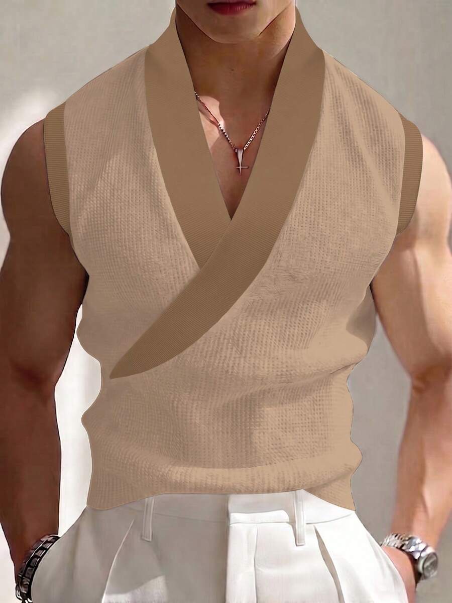 Manfinity Homme 男士 1 件寬鬆百搭背心,適合工作通勤、日常穿著、疊穿與外穿,成熟版型,Ins 熱銷,休閒、運動、日常通勤與度假皆適用,送給男友、丈夫與情侶的完美禮物 - 棕色 - 查看 1