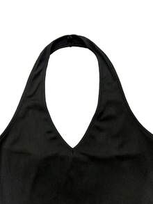 IslaSuriya Women's Solid Color Slim Fit Versatile Daily Wear Halter Neck Top - Black - View 3