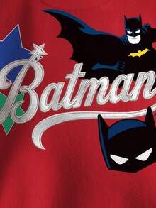 BATMAN X SHEIN 小男孩字母印花圓領長袖休閒運動衫 - 白色 - 查看 6
