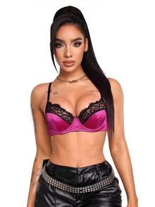 AltBold 1pc Gothic Style Patchwork Eyelash Lace Lingerie - Hot Pink - View 3
