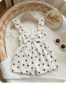 SHEIN Pelele casual de uso diario con volantes y lunares para bebé niña - Blanco - Ver 6
