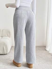 SHEIN Maternity Casual Versatile Solid Color Fleece Lined Sweatpants - Grey - View 3