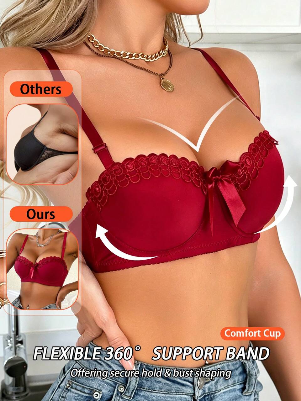 Contrast Lace Underwire Lingerie Bra