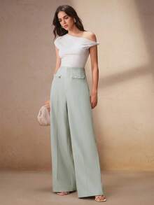Anewsta Elegant All-Season Commute Work Outfits For Women, Braided Decor Front Pleated Mint Green Women's Suit Pants, Suitable For Commuting, Daily Wear, Outings - Mint Green - View 4