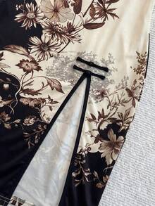 Jade & Ember New Chinese Style Sexy Dragon Print Hot Girl Style Frog Button Slit Waist-Cinched Slimming Bodycon Skirt Day Party Bar Party White And Black Summer - Multicolor - View 5