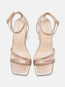 CUCCOO CURVES Plus Size Fashion Black Strap Classic Comfortable Ankle Strap High Heel Sandals For Christmas Wide Fit - Champagne 1 - View 9