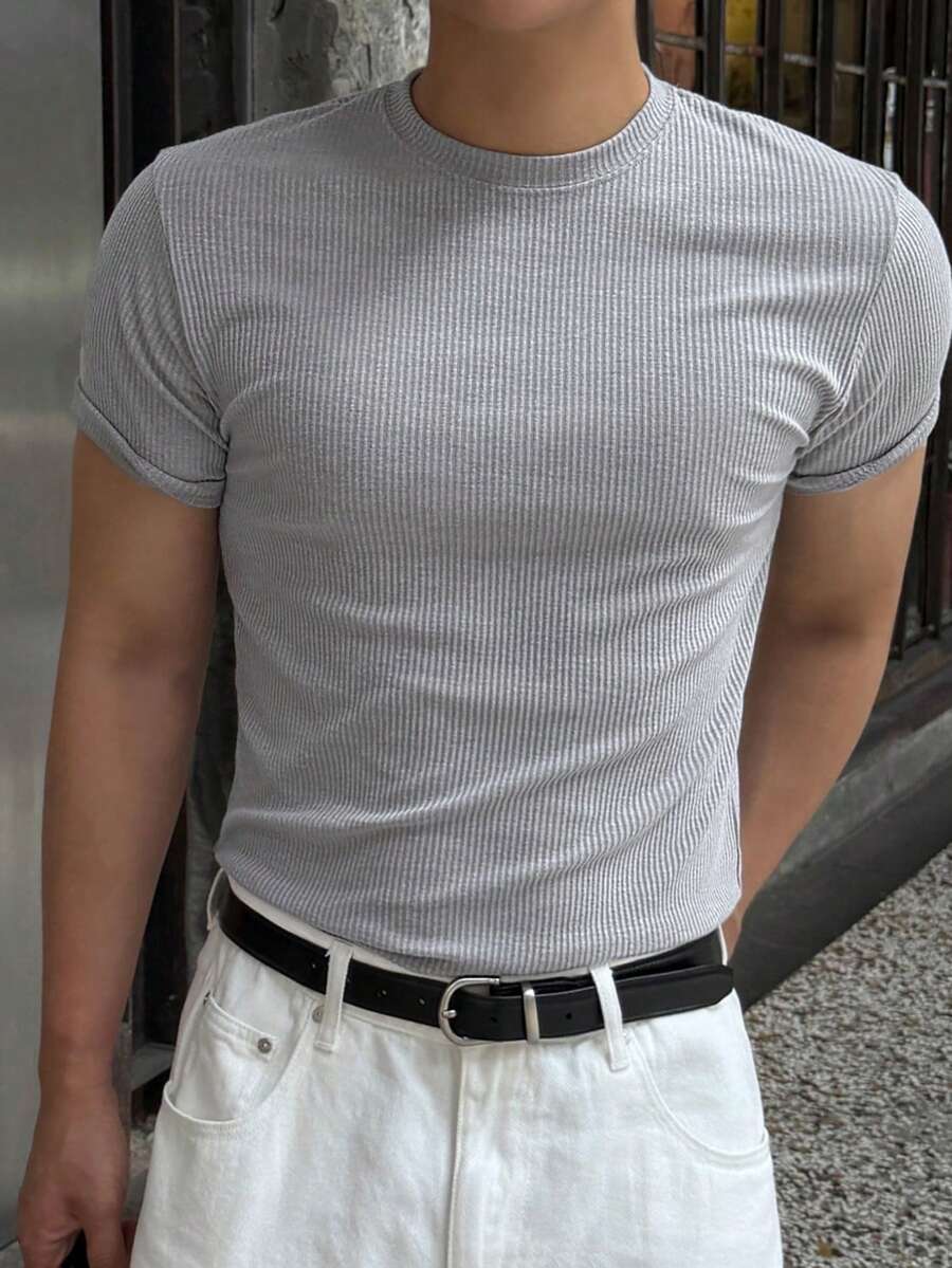 DAZY Grey Slim Fit Short Sleeve T-Shirt For Men - Grey - View 1