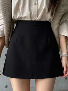 DAZY Women's Solid Color High Waist Casual Commuter Skorts Summer - Black - View 7