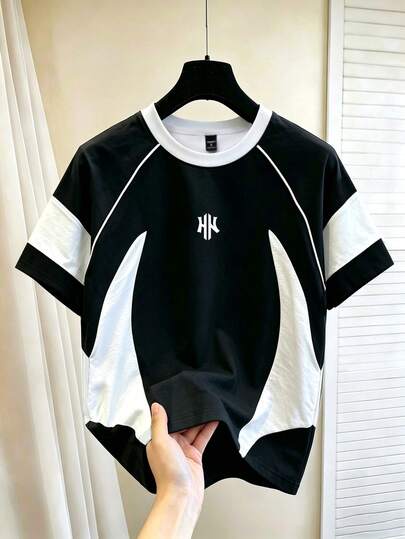 Chillumni Men's Letter Print Colorblock Casual Everyday T-Shirt