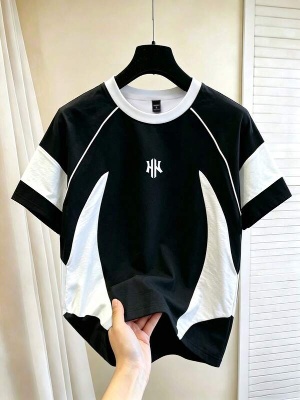 Chillumni Men's Letter Print Colorblock Casual Everyday T-Shirt