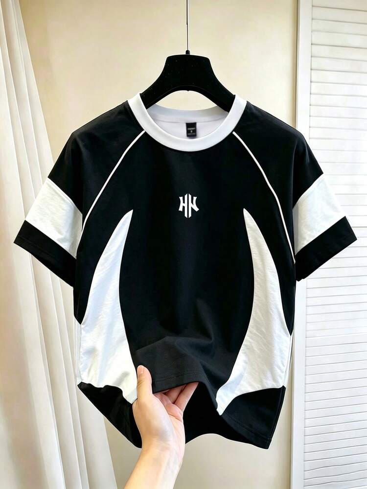 Chillumni Men's Letter Print Colorblock Casual Everyday T-Shirt - Multicolor - View 1