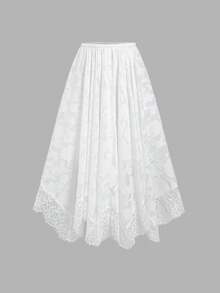 Sweetra Spring/Summer White Gentle Atmosphere Chiffon Floral Jacquard Skirt, Creating Light And Romantic, Tight Pleated Waist Design, Lively And Elegant, Gentle Style, French Romantic, Light Bridal Style, Daily Commute - White - View 3