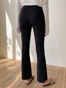 Dazy Tall Women's Slim Fit Base Layer Elegant Ankle-Length Pants With Side Slit Fall - Black - View 2