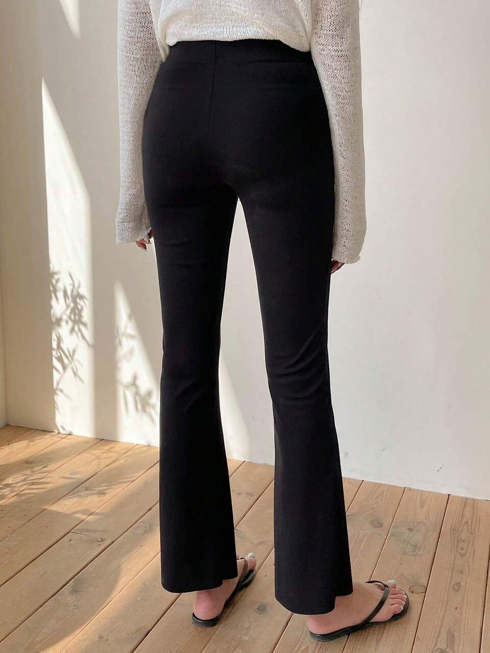 Women's Slim Fit Base Layer Elegant Ankle-Length Pants With Side Slit