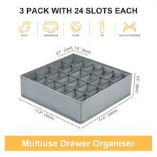3 Pcs 24 Grid Grey/Pink/White/Beige Drawer Divider OrganizerWardrobe Storage Rack Sock Holder For Handkerchiefs Ties Belts For Bedroom Closet Dormitory Office Travel Gift For Housewarming Holiday Party Home Organization Solution - Multicolor - View 5