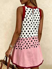 Vaclyn Women's Polka Dot Colorblock Casual Mini Dress For Daily Wear - Multicolor - View 2