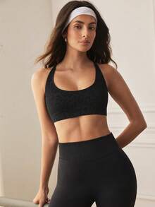 Eassivo Eassivo Leopard Print Backless Halter Sports Bra - Black - View 4