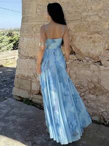 Vassilux Nuevo Vestido Maxi Romántico de Vacaciones Boho con Estampado Floral de Malla, Patchwork, Conchas y Cinta en la Cintura, Corte A, para Fiesta - Azul - Ver 2