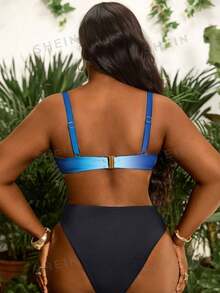 Slaydiva Plus Size Molded Cup Gradient Print Bikini Top - Blue - View 2