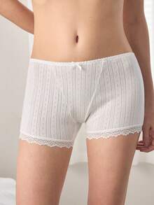 Ocili Women's Pure Cotton Knitted Jacquard Comfortable Patchwork Mini Lace Bow Decor Boxer Briefs - White - View 4