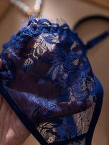 Divavoom Rose Red Mature Sexy Style Lace Patchwork Lingerie Set 2pcs - Royal Blue - View 5