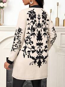 SHEIN Lady Women's Beige Long Sleeve Open Front Regular Jacket Teachers' Day Dinner Office Autumn Mature Elegant - Multicolor - View 2
