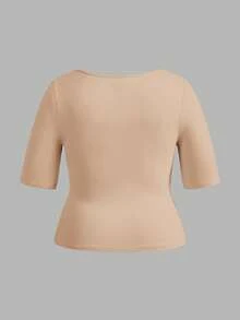 SHEIN BASICS 3件裝休閒純色針織方領短袖修身大尺碼T恤 - 彩色 - 查看 10