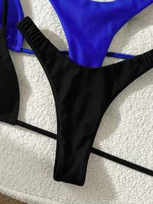 Swim Mod 女款夏季海灘純色掛脖綁帶性感比基尼三角褲4件套 - 彩色 - 查看 4
