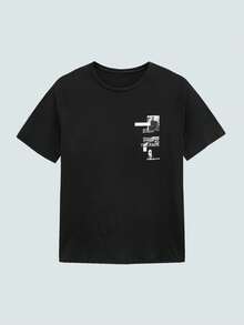 Modcrash Kaos Kasual Pria Ukuran Besar dengan Motif Grafis Sederhana, Leher Bulat, Lengan Pendek, Mudah Dipadukan, Hadiah Terbaik untuk Teman - Hitam - View 3