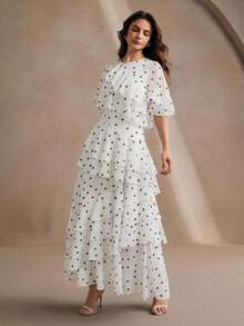 Anewsta Novo Vestido de Praia de Verão Feminino, Vestido de Chiffon Azul com Babados Multicamadas e Fenda Assimétrica, Saia Romântica Fluida - Branco - Visão 6