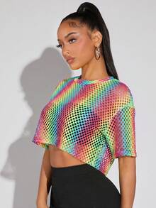 SHEIN SXY 女款漸層鏤空休閒百搭日常穿著上衣 - 彩色 - 查看 4